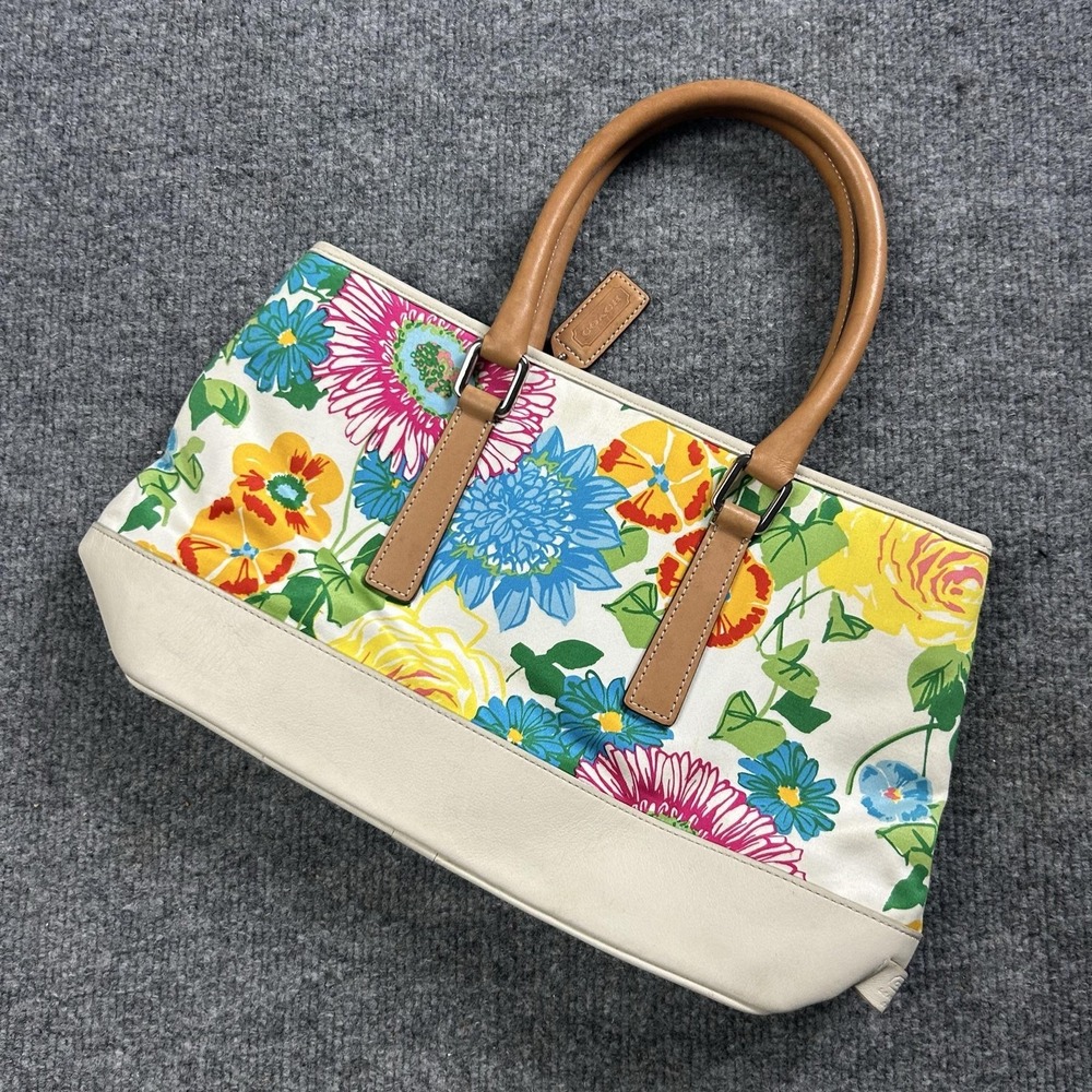 Coach Tote Bag Womens Medium Multicolor Floral Leather Shoulder Purse C2J-7746 - Picture 5 of 9